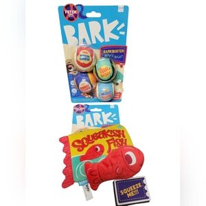 Bark Barkbuster Movie Night Dog Toys Squeak Fish And Tennis Balls Xs-Med Nwt
